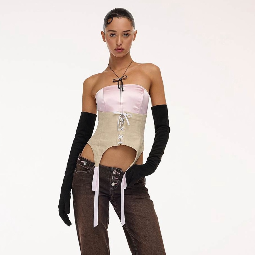 Sandy Liang x Heaven by Marc Jacobs x NYC Ballet Pink Satin Corset Bustier Top